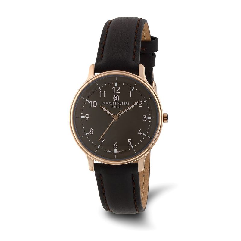 Charles Hubert Ladies Rose-Plated Stainless Steel Brown Dial Watch